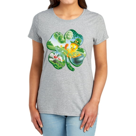 Looney Tunes Tweety Shamrock Women's T Shirt, Athletic Heather, Small