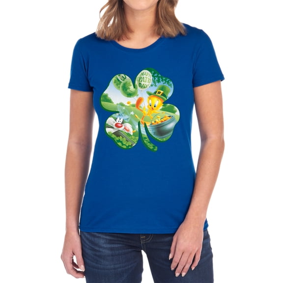 Looney Tunes Tweety Shamrock Women's T Shirt, Royal, Medium