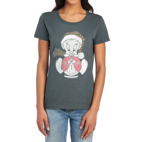 Looney Tunes Tweey Globe Women's T Shirt, Charcoal, 2X-Large