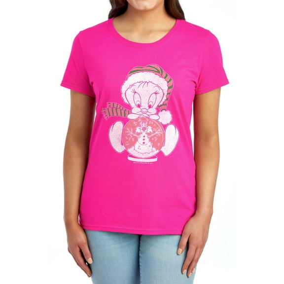 Looney Tunes Tweey Globe Women's T Shirt, Hot Pink, Large