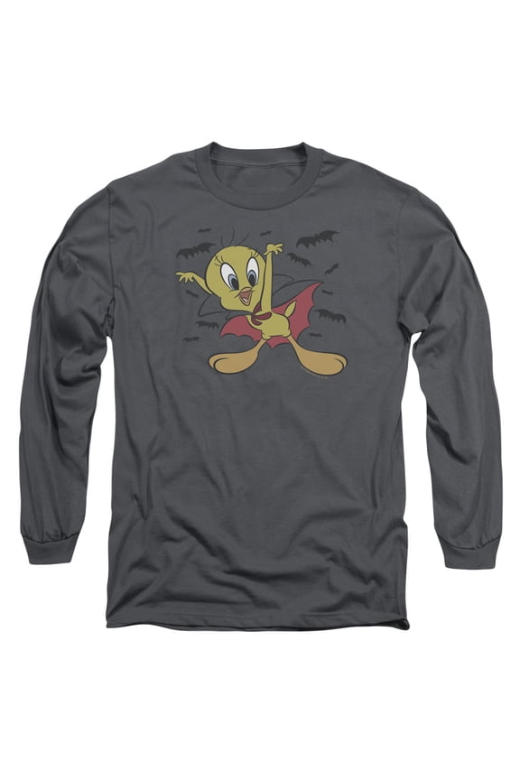 Looney Tunes Vampire Tweety Long Sleeve Adult 18/1 T-Shirt Charcoal