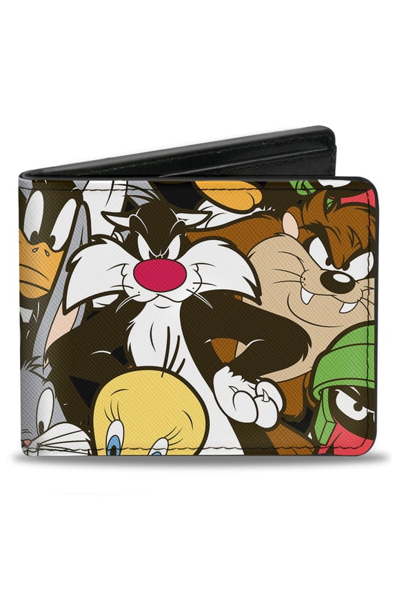 Looney Tunes Wallet, Bifold, Looney Tunes Character Stacked Collage, Vegan Leather