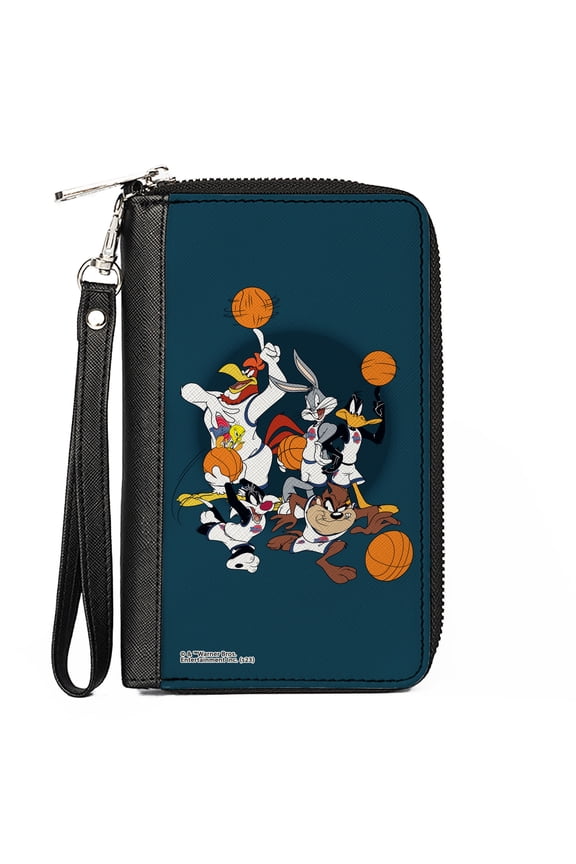 Looney Tunes Wallet, Zip Around, Space Jam Toon Squad Team Pose Blue, Vegan Leather