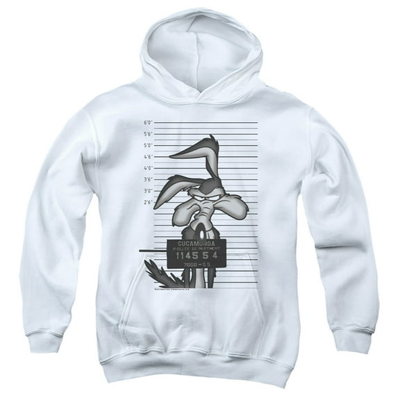 Looney Tunes Wile E. Coyote Busted Kids Pull-Over Hoodie (Small) for Youth Boys and Girls, White