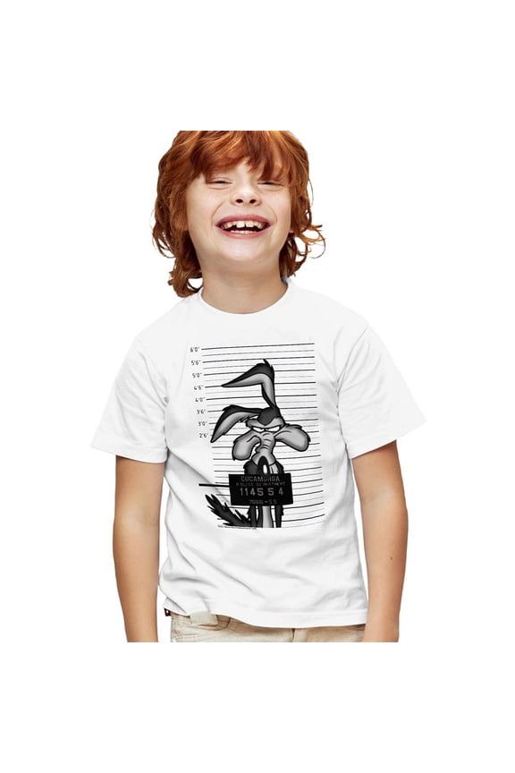 Wile E. Coyote Busted Kids T Shirt (Medium) for Youth Toddler Boys and Girls, White