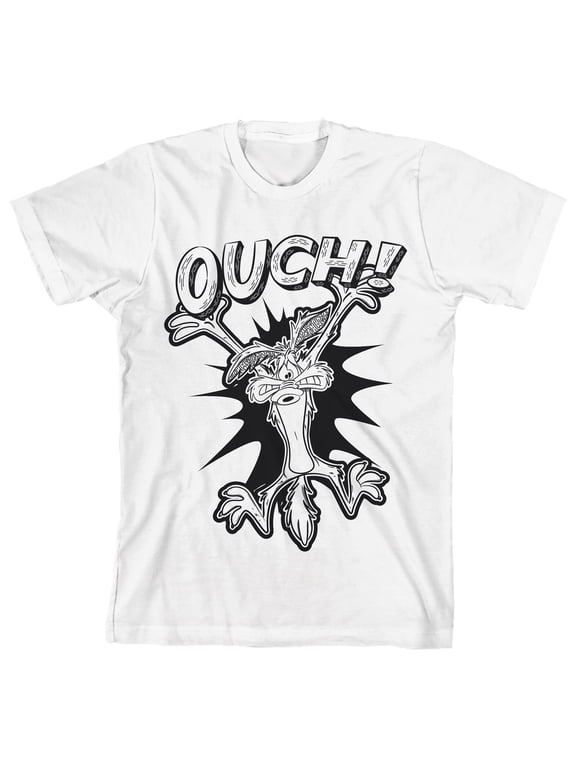Looney Tunes Wile E. Coyote Ouch Crew Neck Short Sleeve Toddler Boy's White T-shirt-3T