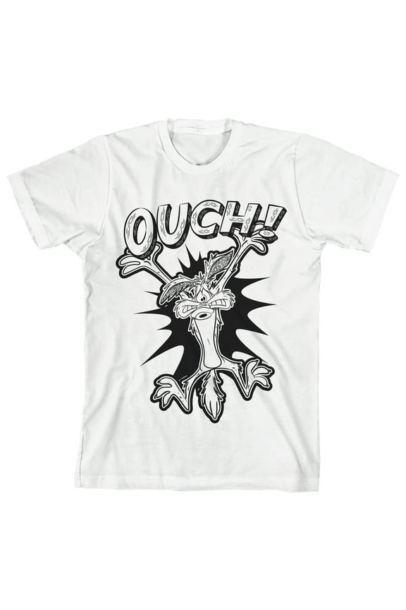 Looney Tunes Wile E. Coyote Ouch Crew Neck Short Sleeve Toddler Boy's White T-shirt-3T