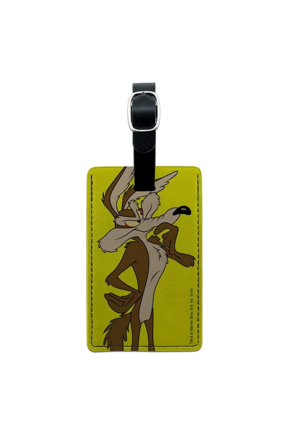 Looney Tunes Wile E Coyote Rectangle Leather Luggage Card Suitcase Carry-On ID Tag