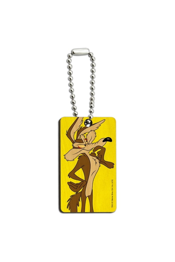 Looney Tunes Wile E Coyote Wood Wooden Rectangle Keychain Key Ring