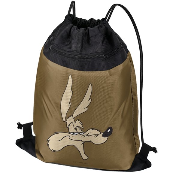 Looney Tunes Wile E. Face Drawstring Backpack Sports Bag Sackpack 17" x 13", Perfect for Gym, Yoga or Practice
