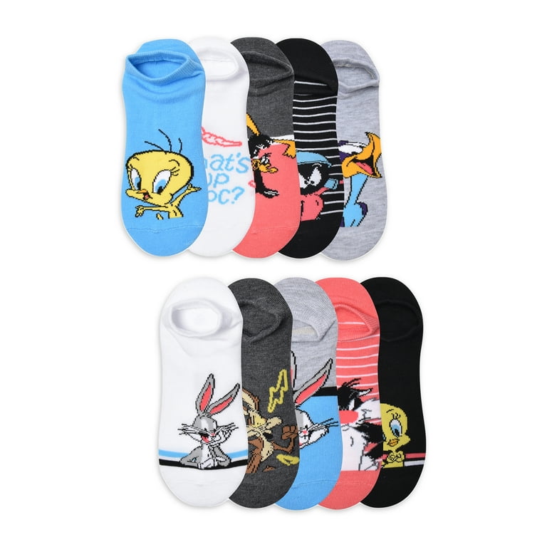 Looney Tunes Women's Graphic Super No Show Socks, 10-Pack, Sizes 4