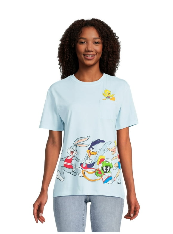 Looney Tunes Women’s Juniors Graphic Pocket T-Shirt with Short Sleeves, Sizes XS-3XL