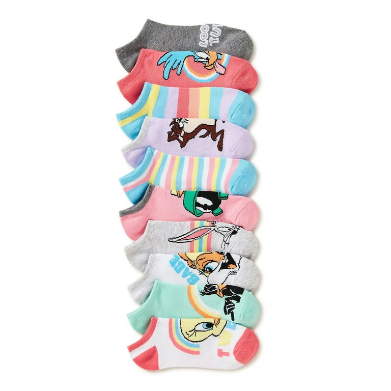 Looney Tunes Women's Graphic Super No Show Socks, 10-Pack, Sizes 4-10