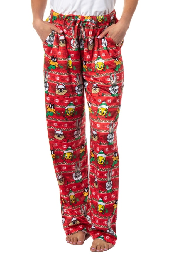 Looney Tunes Adult Holiday Christmas Fair Isle Character Santa Bugs Taz Daffy Lounge Pajama Pants Sleepwear For Men Women