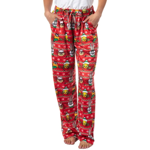 Looney Tunes Adult Holiday Christmas Fair Isle Character Santa Bugs Taz Daffy Lounge Pajama Pants Sleepwear For Men Women