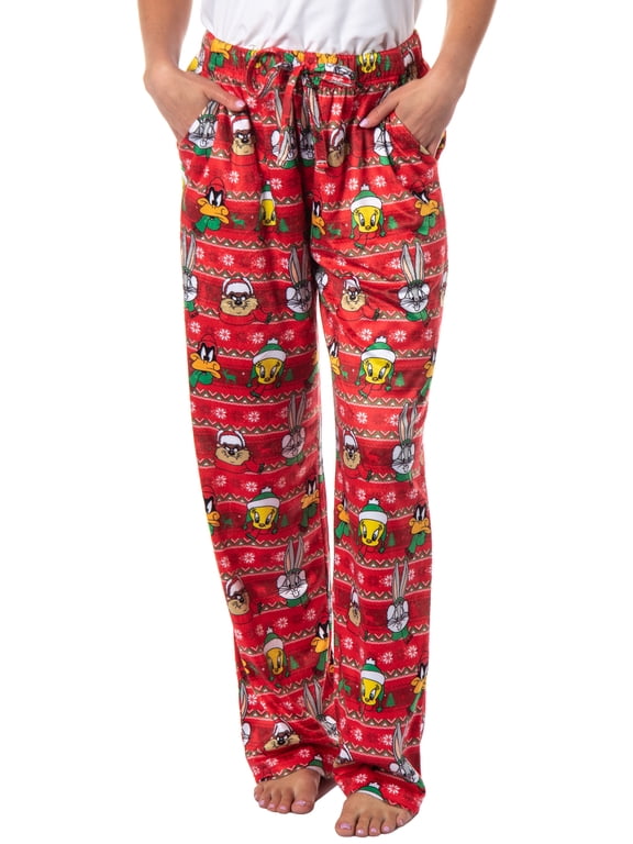 Looney Tunes Adult Holiday Christmas Fair Isle Character Santa Bugs Taz Daffy Lounge Pajama Pants Sleepwear For Men Women