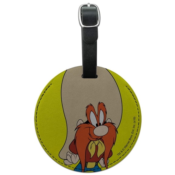 Looney Tunes Yosemite Sam Round Leather Luggage Card Suitcase Carry-On ID Tag