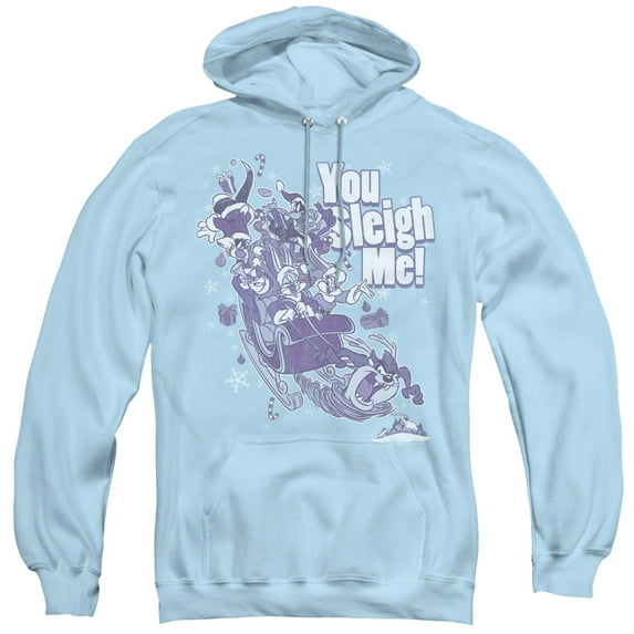 Looney Tunes You Sleigh Me Adult Pullover Hoodie Sweatshirt Light Blue