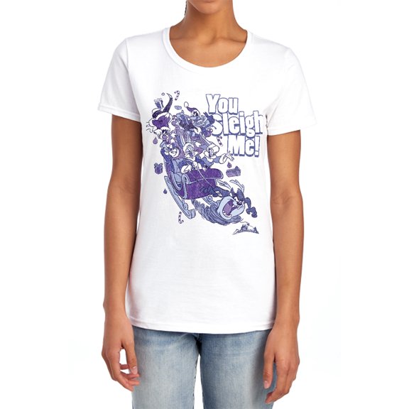 Looney Tunes You Sleigh Me Women's T Shirt, White, Medium
