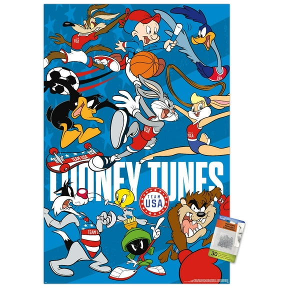 Looney Tunes x Team USA - Group Wall Poster with Pushpins, 22.375" x 34"