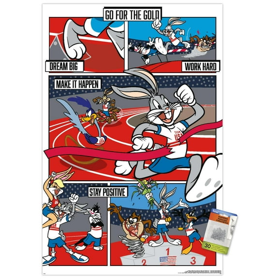 Looney Tunes x Team USA - Track and Field Wall Poster with Pushpins, 22.375" x 34"