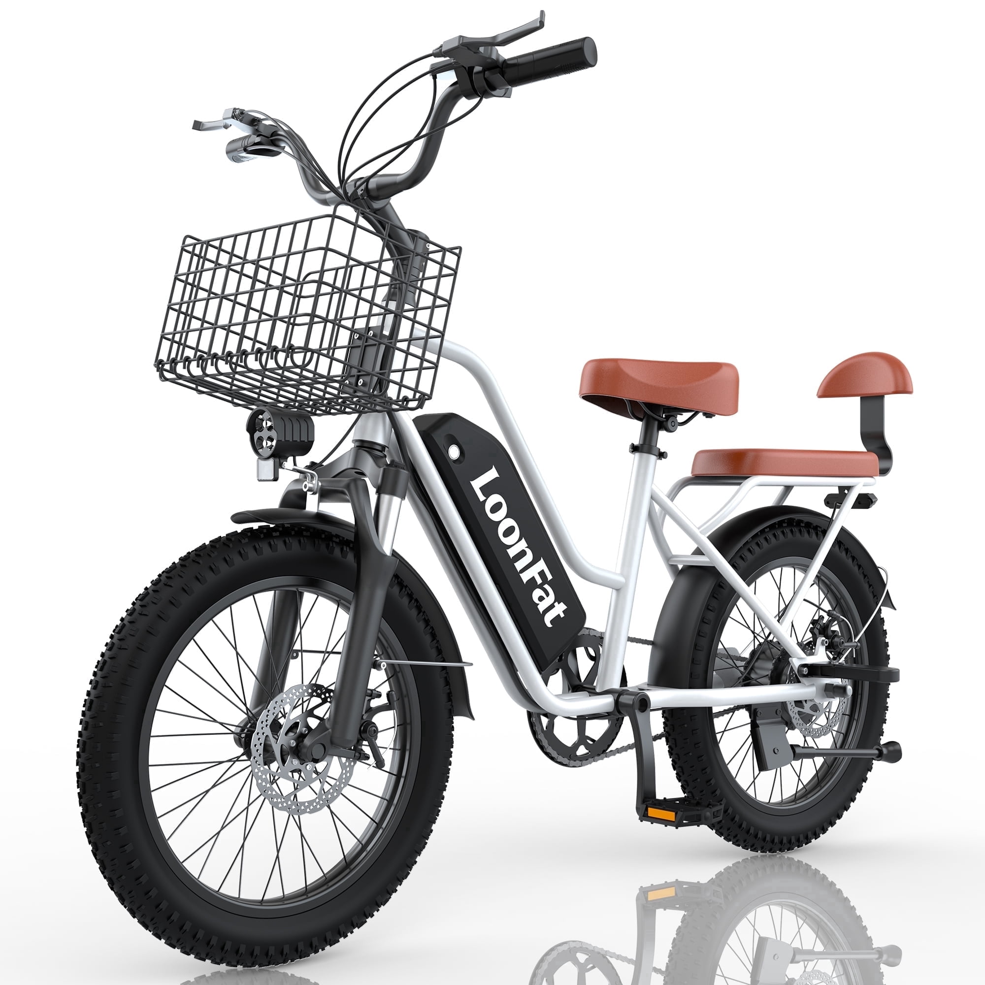Loonfat T20 Adult E-Bike - 1000W Peak Motor, 20-inch Wide Tires, 30-mile Range, Urban Commuter, Mechanical Brakes, Removable Basket