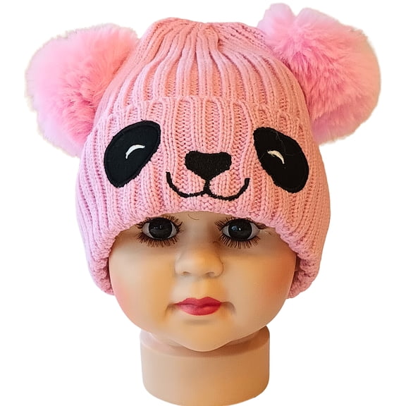 Loonyx Baby and Toddler Panda Knit Winter Beanie Hat with Ears, Light Pink, 6 Months - 3 Years Old