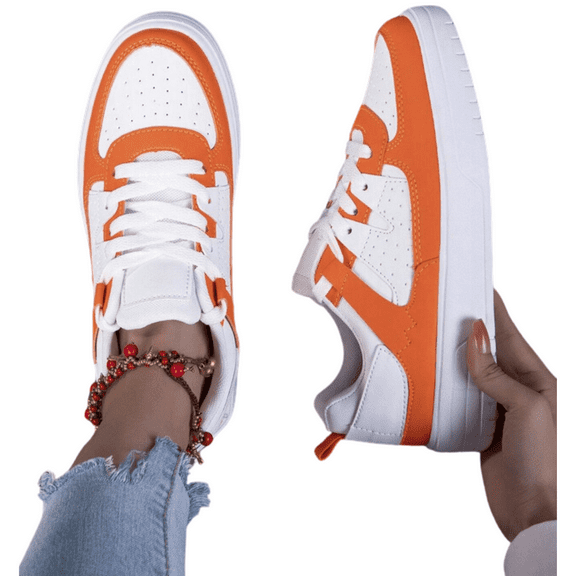 Loonyx Big Girls' Shoes with Arch Support, Fashion Sneakers, Flat Heel, Round Toe, Orange, Size 4.5