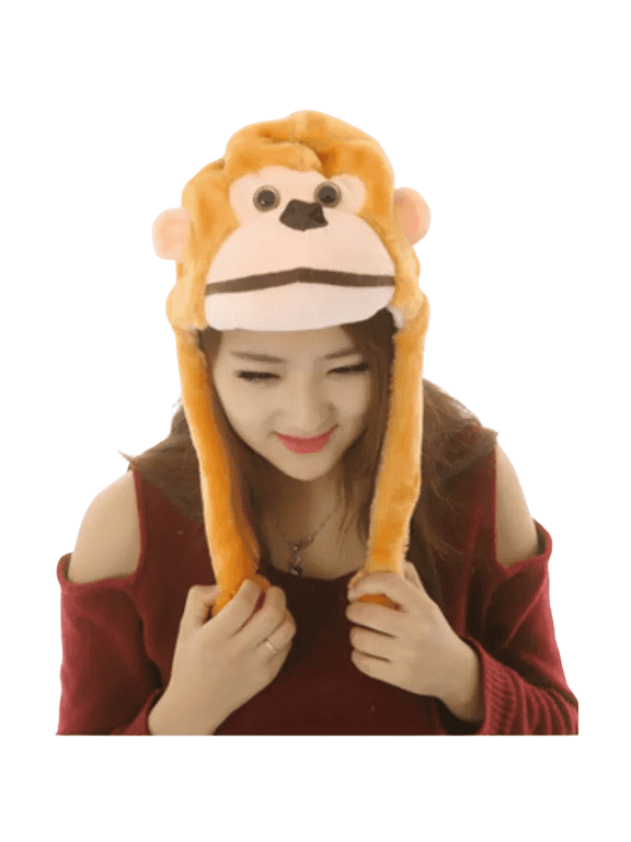 Unisex Kids Monkey Plush Cosplay Winter Hat, Brown, Ages 5-10