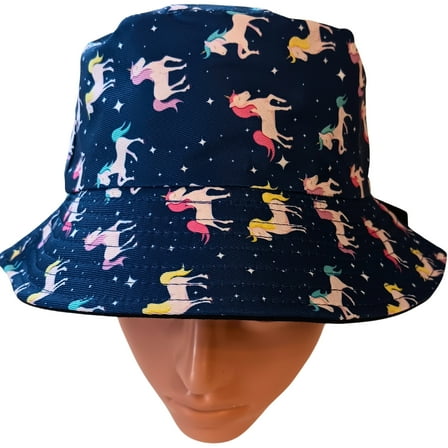 Loonyx Kids' Blue Unicorn Sun Protection Bucket Hat, Girls Ages 3-7 Years