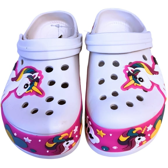 Loonyx Unicorn Clog Slippers for Girls, Kids Size 1, White