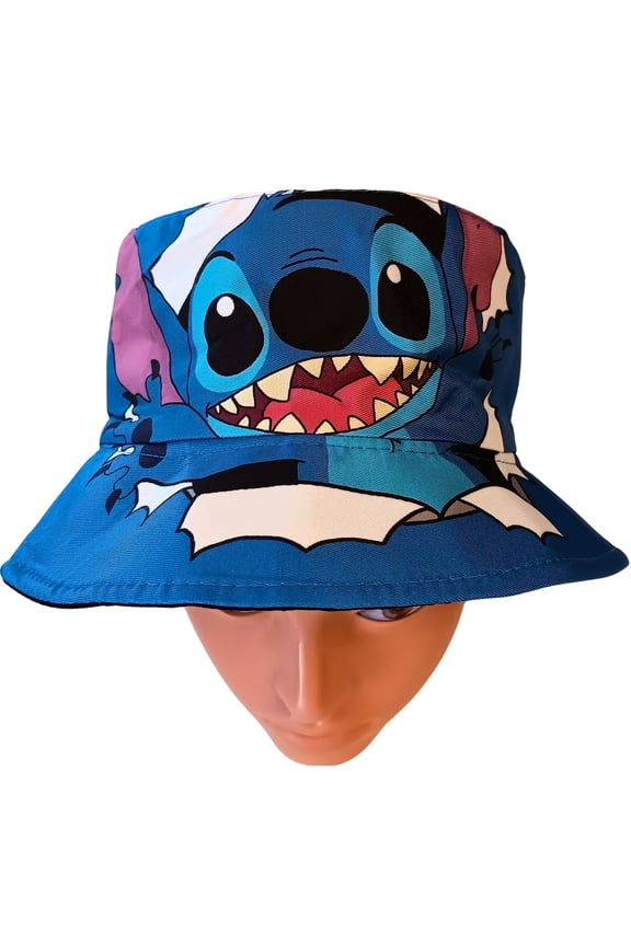 Unisex Kids Blue Cartoon Stitch Bucket Hat, Sun Protection, Ages 5-10