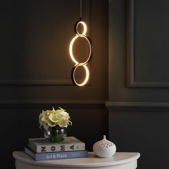 JONATHAN Y Loop 7.75" Adjustable Integrated LED Metal Ring Pendant, Black