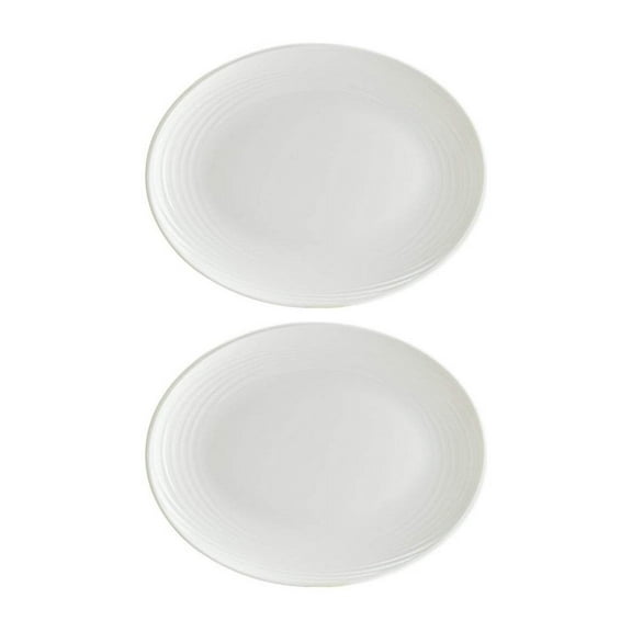 Loop 9.75" x 7.5" x h:1" Oval Warm White Porcelain Platter (Set of 2)