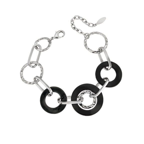 Modern Black and Silver Tone Chain Link Bracelet with Extender - Fashion Statement Jewelry Bracelet Silver