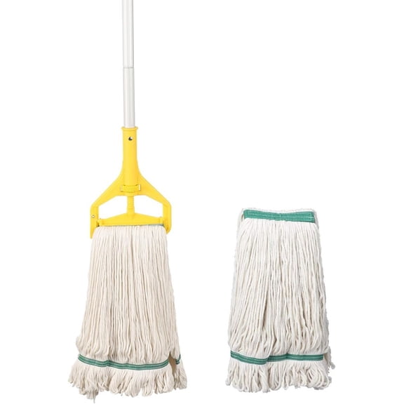 Loop-End String Mop Heavy Duty Commercial Industrial Mop with 59 Inch Handle & Extra Replacement Mop Head for Professional Floor Cleaning in Warehouse Garage Restaurant Office