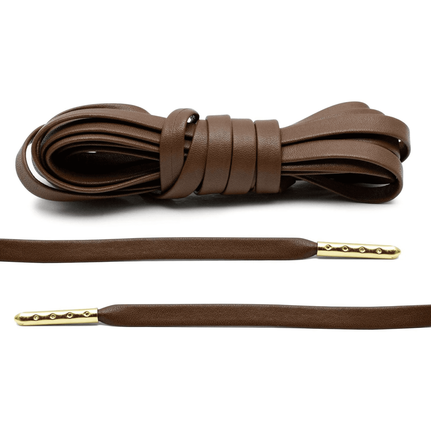 Loop King Laces Pair Luxury Leather Brown Shoe Laces with Gold