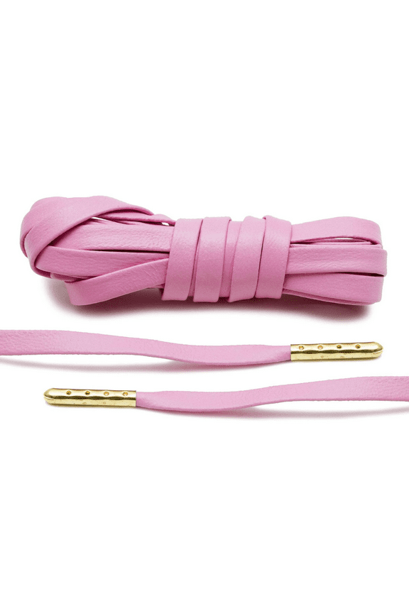 1 Pair Luxury Leather Light Pink Shoe Laces with Gold Tips - 45 Inch