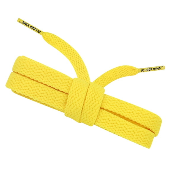 Loop King Shoe Laces- Premium Flat Cotton Laces for Sneakers with Durable Plastic Tips - Perfect for Athletic Adults and Kids – Gold/Yellow + Clear Plastic Tips - 1 Pair 59 inch
