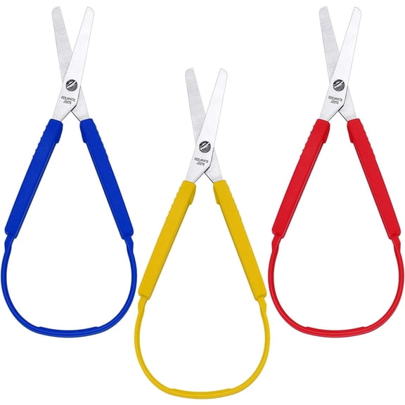 Loop Scissors, Adaptive Scissors, 8-Inch Self-Opening Scissors, 3-Piece Set