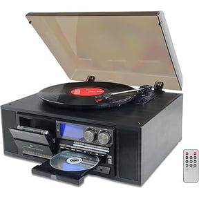 LoopTone 10 in 1 Vinyl Record Player 3 Speed Bluetooth Vintage Automatic Turntable AM/FM Radio CD Cassette Player USB Recorder Aux-in RCA Line-Out