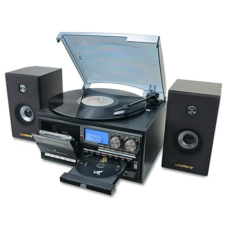 LoopTone Vinyl Record Player with Dual 15W External Speakers 10 in 1 3 Speed Bluetooth Vintage Turntable CD Cassette Player AM/FM Radio USB Recorder Aux-in RCA Line-Out