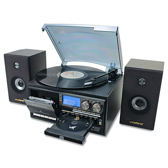 LoopTone Vinyl Record Player with Dual 15W External Speakers 10 in 1 3 Speed Bluetooth Vintage Turntable CD Cassette Player AM/FM Radio USB Recorder Aux-in RCA Line-Out