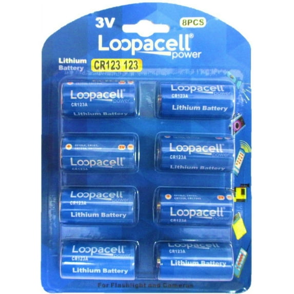 Loopacell 123 CR123A Lithium Batteries For Flashlight and Cameras, 8 Count