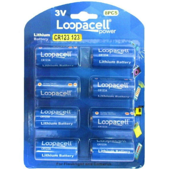 Loopacell 123 CR123A Lithium Batteries For Flashlight and Cameras, 8 Count