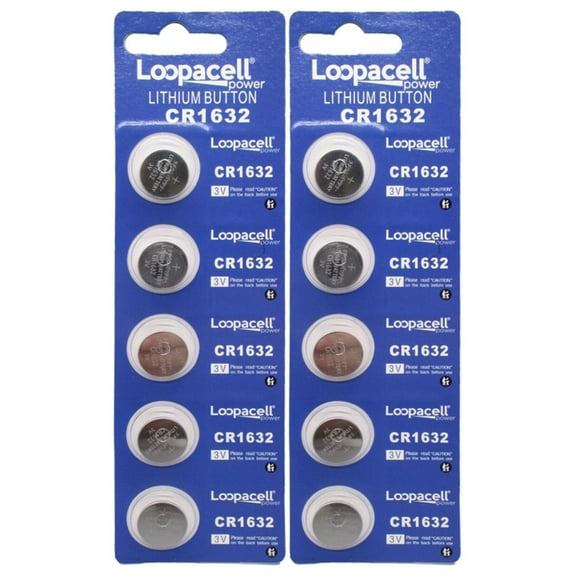Loopacell CR1632 3 Volt Lithium Coin Battery 10 Pack (2 Packs of 5)