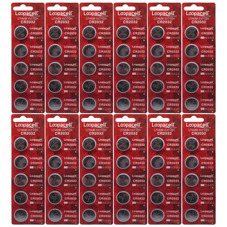 Loopacell CR2032 Lithium 3V Batteries, 5 on a card (12 Cards - 60 Batteries)