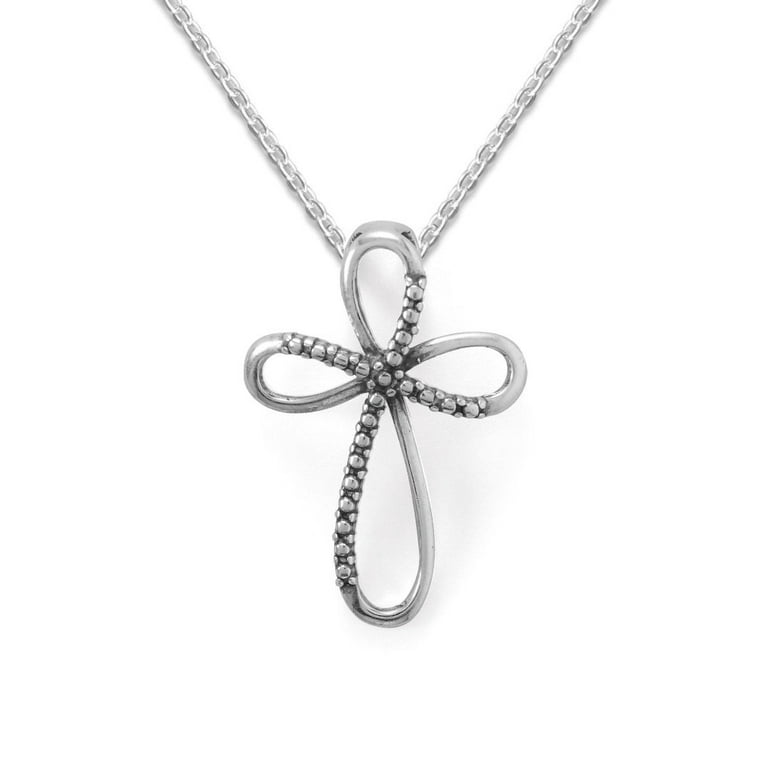Looped Cross Pendant Slide with Bead Design Antiqued Sterling Silver Looped Cross Pendant Slide with Bead Design Antiqued Sterling Silver