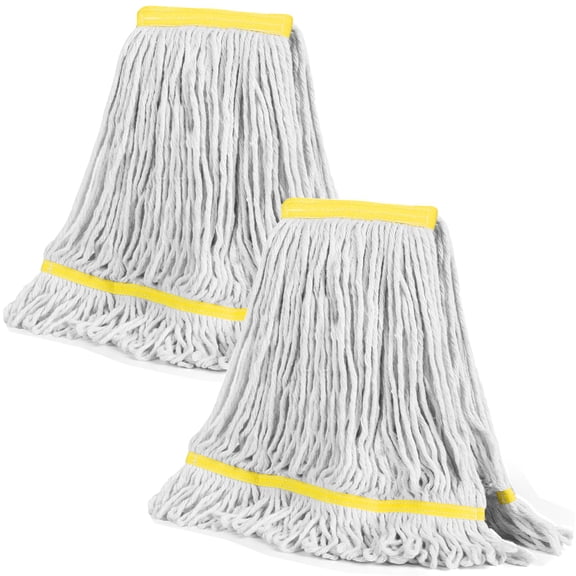 Looped End Commercial Industrial Mop Replacement Head  Heavy Duty String Wet Refill For Grade Floor Cleaning 2 Pack Yellow