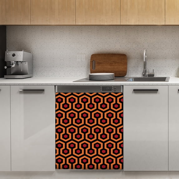 Looped Hexagons Orange Red Black Dishwasher Magnet Cover Decorative Sticker for Home Cabinet Kitchen 23" x26"